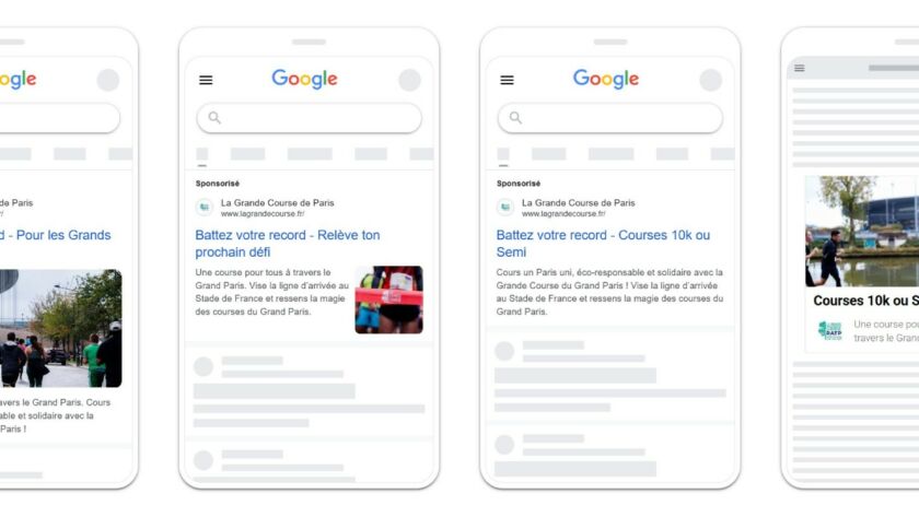 Images de plusieurs visuels des publicités google ads des grandes courses du grand paris