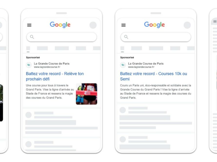 Images de plusieurs visuels des publicités google ads des grandes courses du grand paris