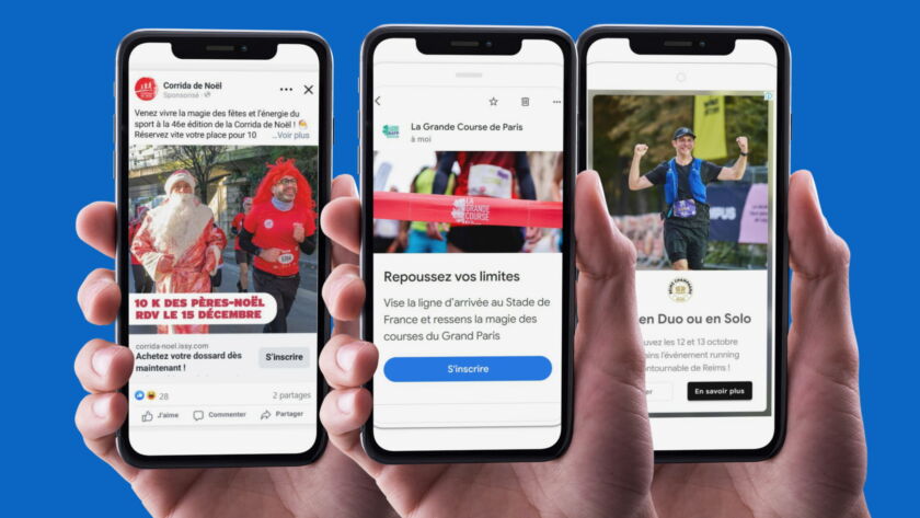 Images de plusieurs visuels des publicités google ads des grandes courses du grand paris