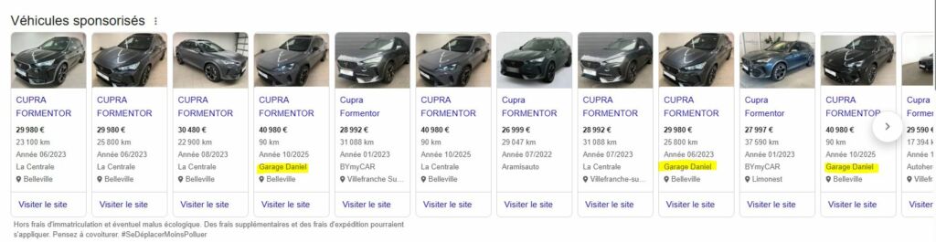 publicite vehicule occasion google ads