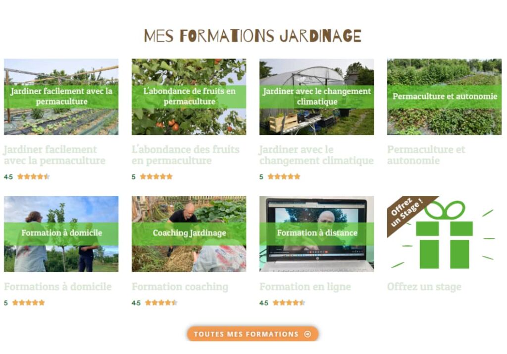écran de l'offre de formation du site web formation-jardinage.fr